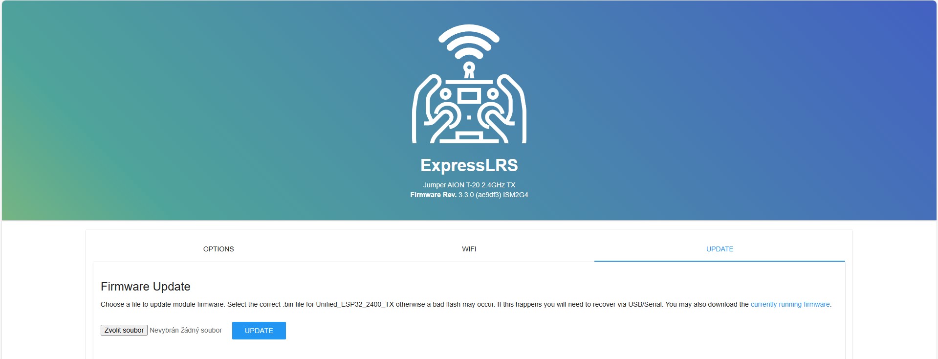 Nahrání firmwaru přes web na 10.0.0.1
